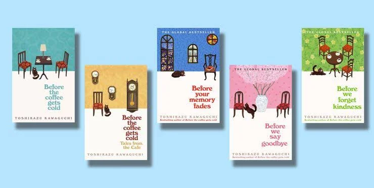 The illustrated covers of the Before the Coffee Gets Cold series.